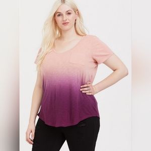 Torrid 3 3x 22/24 Classic Fit Heritage Slub V-Neck Dip-Dye T Ombre Pink Magenta